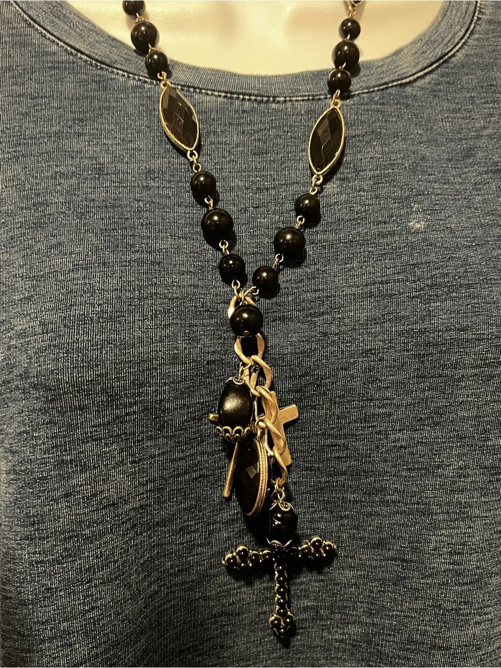 Stack of Black Bead Cross Necklaces - Women's Faith Jewelry